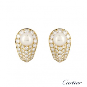 Cartier 18k Yellow Gold Pearl and Diamond Earrings 4.50ct